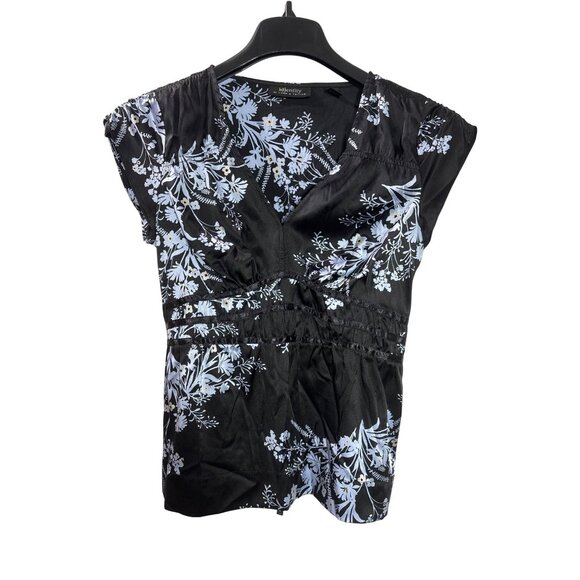 Vintage Y2K Identity By Lord & Taylor Floral V-Neck Silk Blend Top 8 Cap Sleeves - Picture 1 of 4